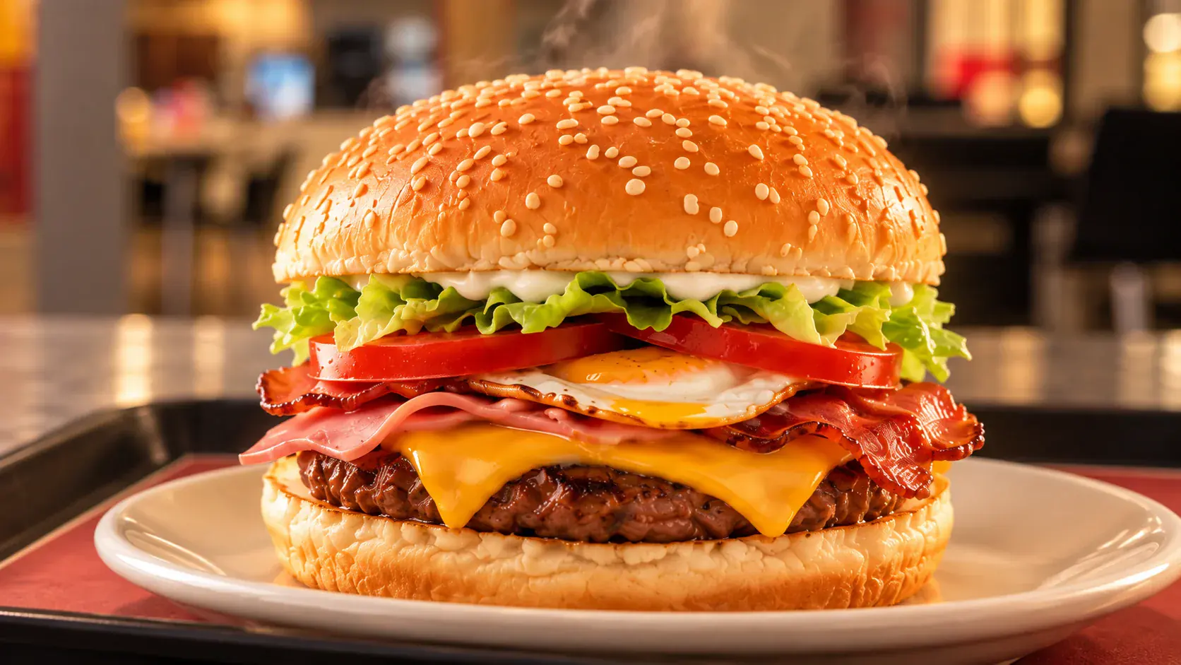 Big King Burger montado no prato, recriação ilustrativa por receita
